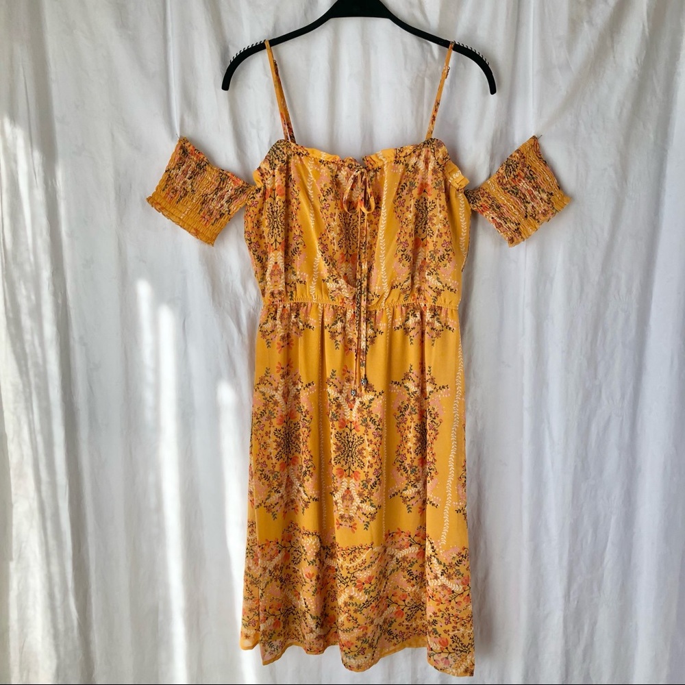 AUW Off-shoulder Boho Midi Dress with Spaghetti Straps